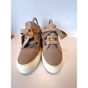 AGL Attilio Giusti Leombruni Perforated Platform Talc Leather Women Sneakers 6.5